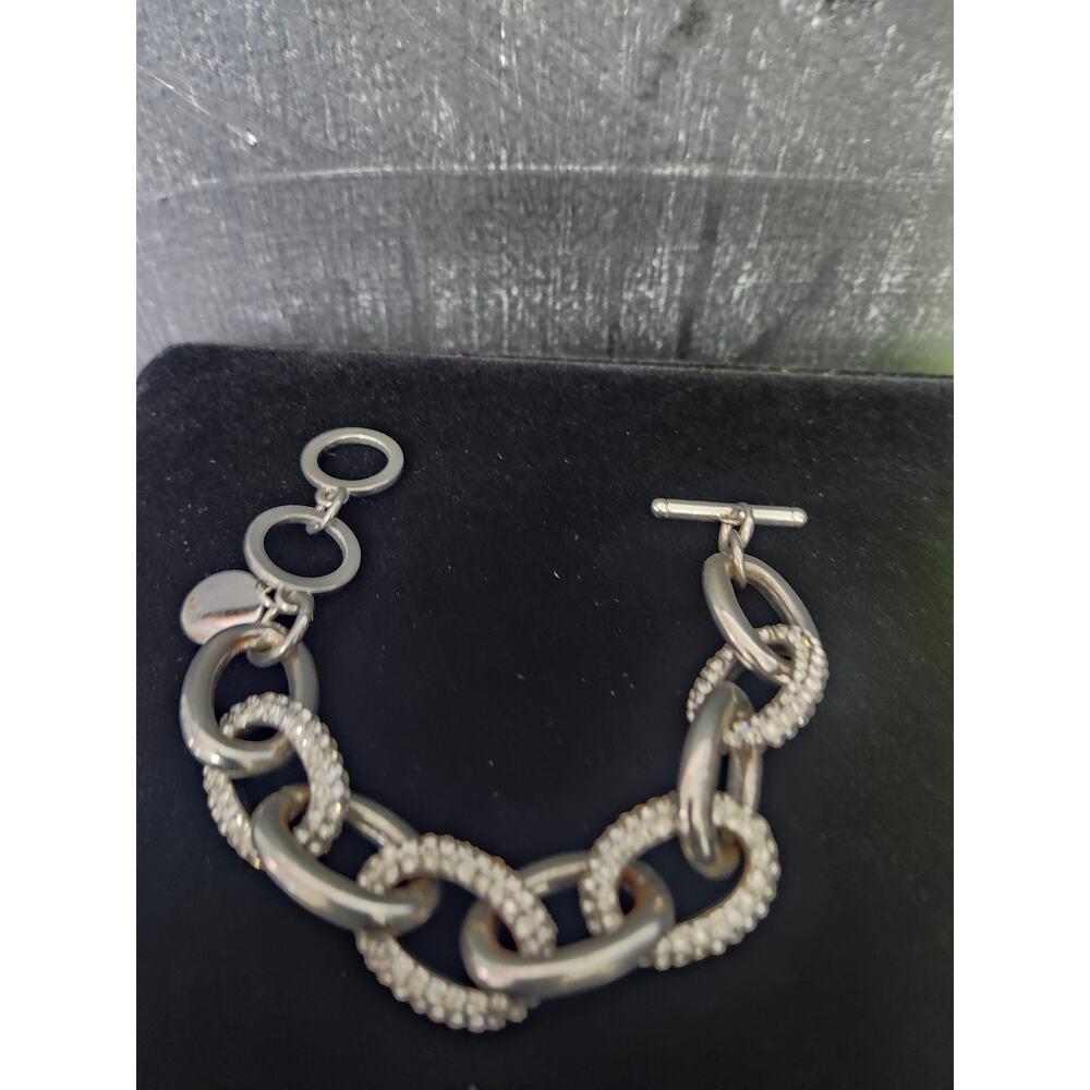 Chico's Chunky 7.5 Or 8.5" Chain Link Rhinestone Bracelet Silver-Colored**read**
